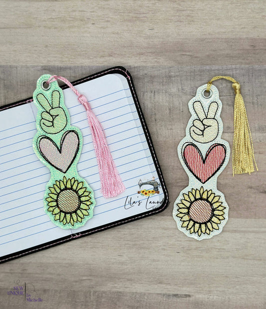 Peace Love Sunflowers Bookmark - Digital Embroidery Design