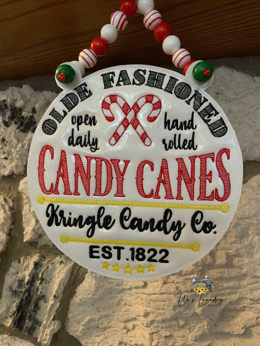 Olde Fashioned Candy Canes Door Sign - 3 sizes - Digital Embroidery Design
