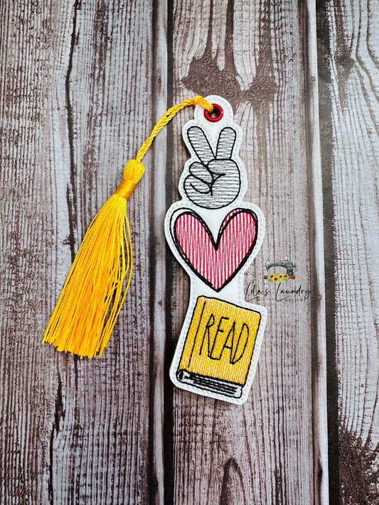 Peace Love Read Bookmark - Digital Embroidery Design