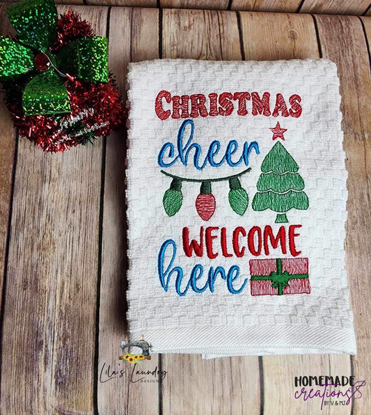 Christmas Cheer Welcome Here Sketch - 3 sizes- Digital Embroidery Design