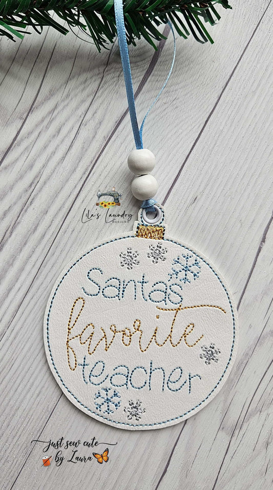Santa's Favorite Teacher Ornament - Digital File - Embroidery Design