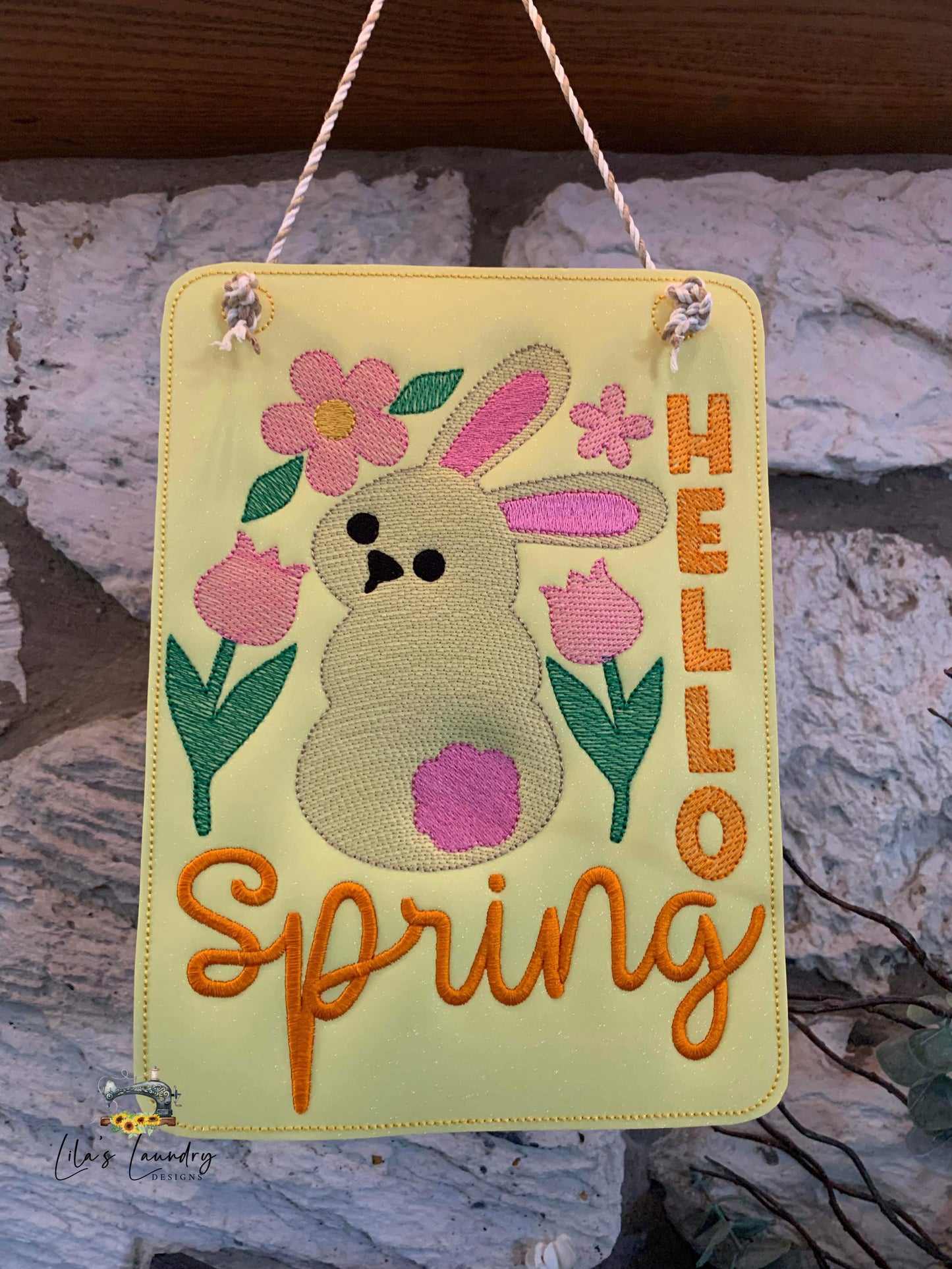 Hello Spring Sketch Door Sign - 3 Sizes - Digital Embroidery Design