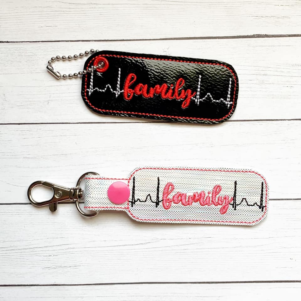 Family ekg snap tab Fobs - Embroidery Design - DIGITAL Embroidery DESIGN