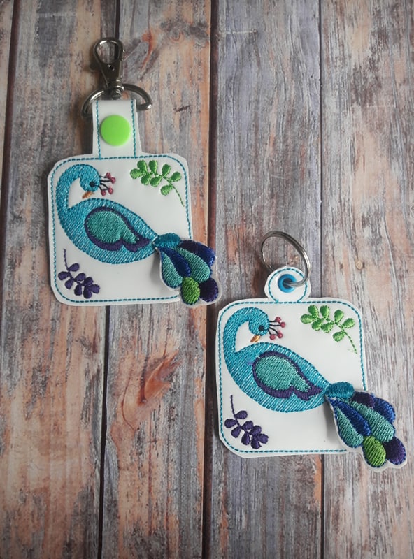 3D Peacock Fobs- 4x4 and 5x7 grouped- DIGITAL Embroidery DESIGN
