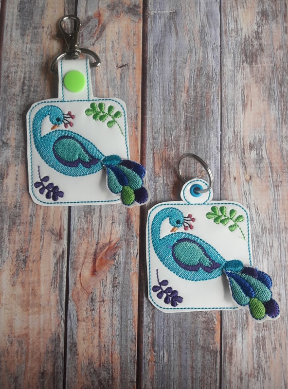 3D Peacock Fobs- 4x4 and 5x7 grouped- DIGITAL Embroidery DESIGN