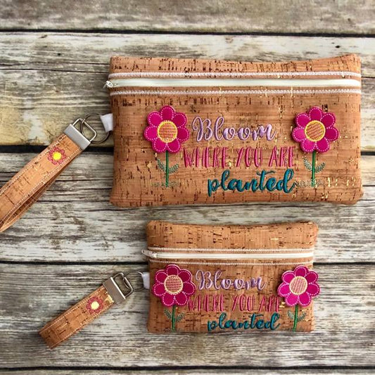 3D Bloom Where You Are Planted Zipper Bag & Wristlet - Digital Embroidery Design