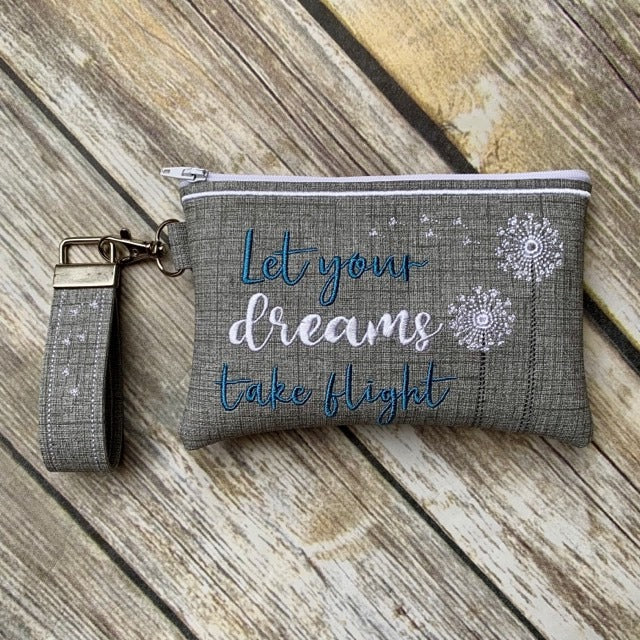 Let You Dreams Take Flight Zipper Bag & Wristlet 4x4, 5x7 and 6x10 - Digital Embroidery Design