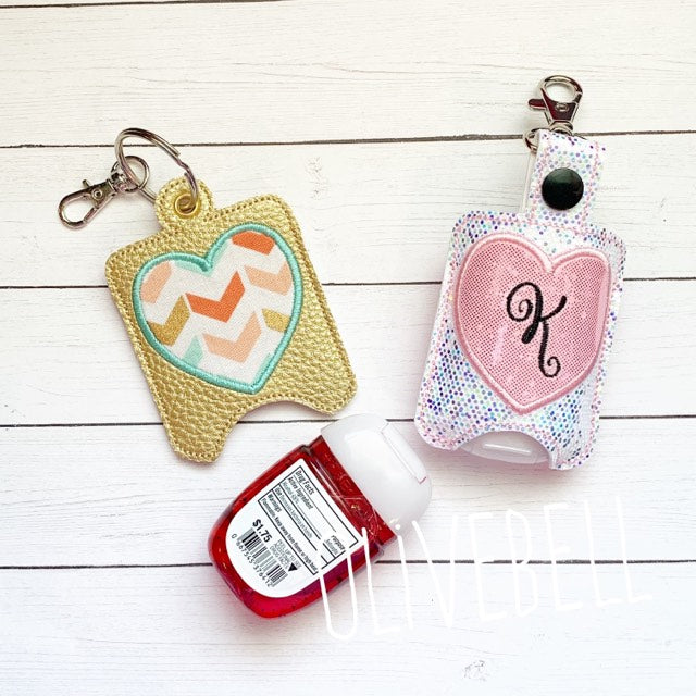 Applique Heart Sanitizer Holder 4x4 and 5x7 included- DIGITAL Embroidery DESIGN