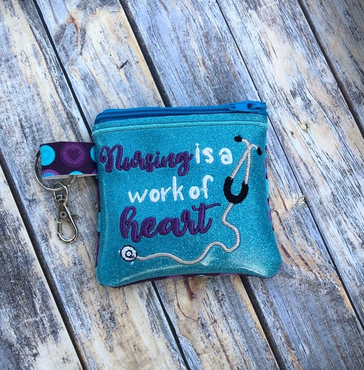 Nursing is a Work of Heart Zipper Bag - 3 sizes - Digital Embroidery Design