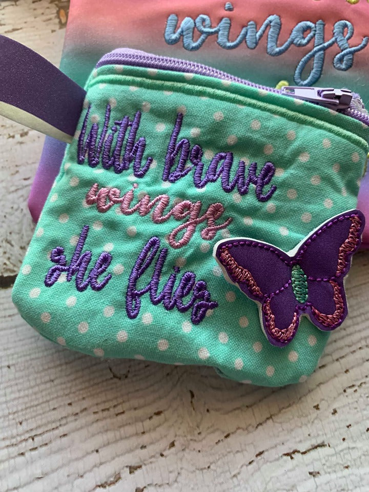 3D Butterfly Brave Wings Zipper Bag 4x4, 5x7 and 6x10 - Digital Embroidery Design