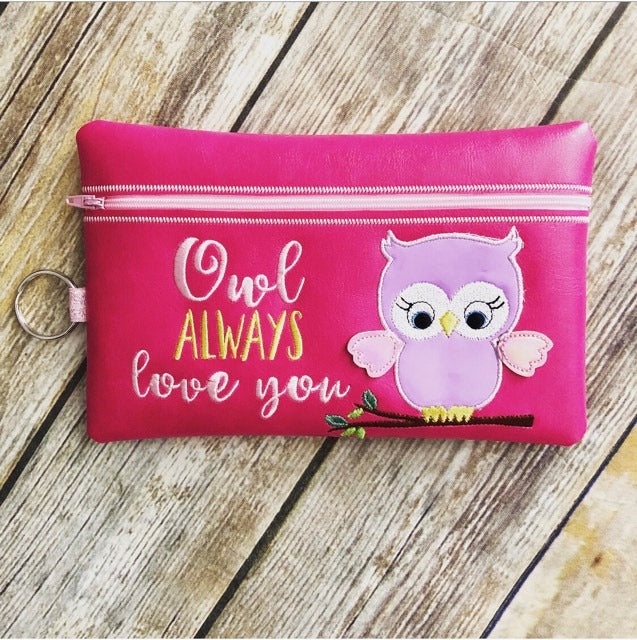3D Owl Always Love You Zipper Bag & Wristlet 5x7 and 6x10 - Digital Embroidery Design