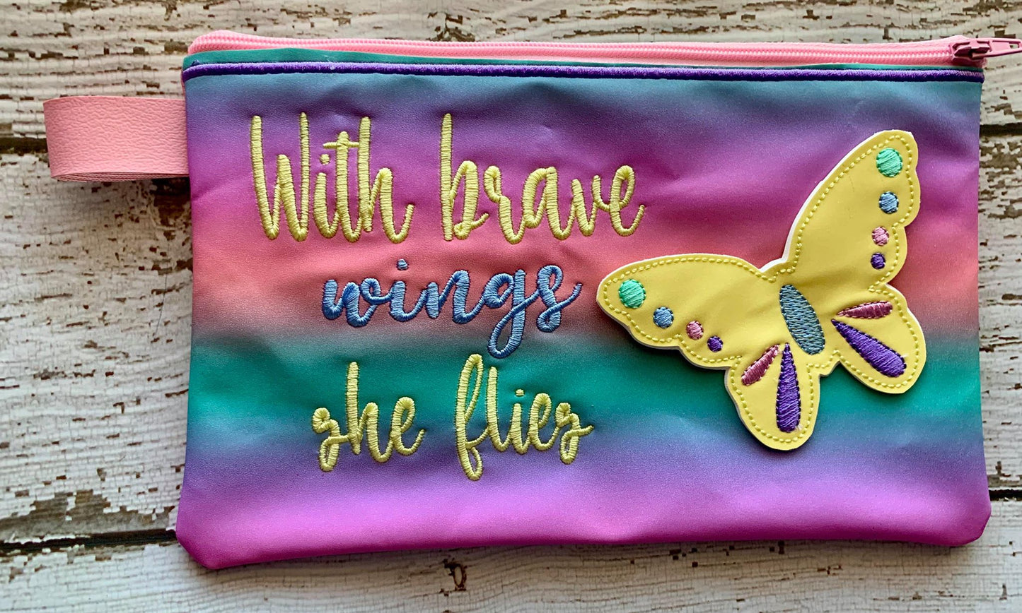 3D Butterfly Brave Wings Zipper Bag 4x4, 5x7 and 6x10 - Digital Embroidery Design