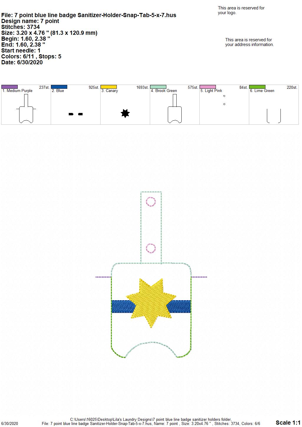 7 Point Blue Line Badge Sanitizer Holders - DIGITAL Embroidery DESIGN