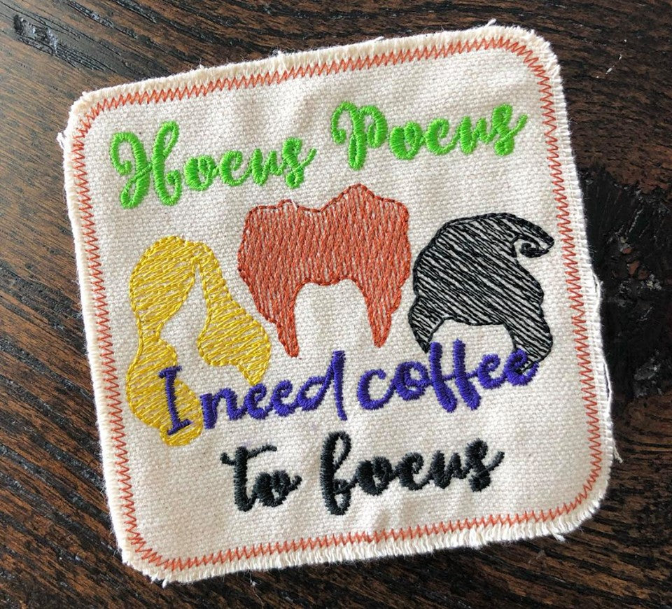 I need coffee to focus Coaster - DIGITAL Embroidery DESIGN