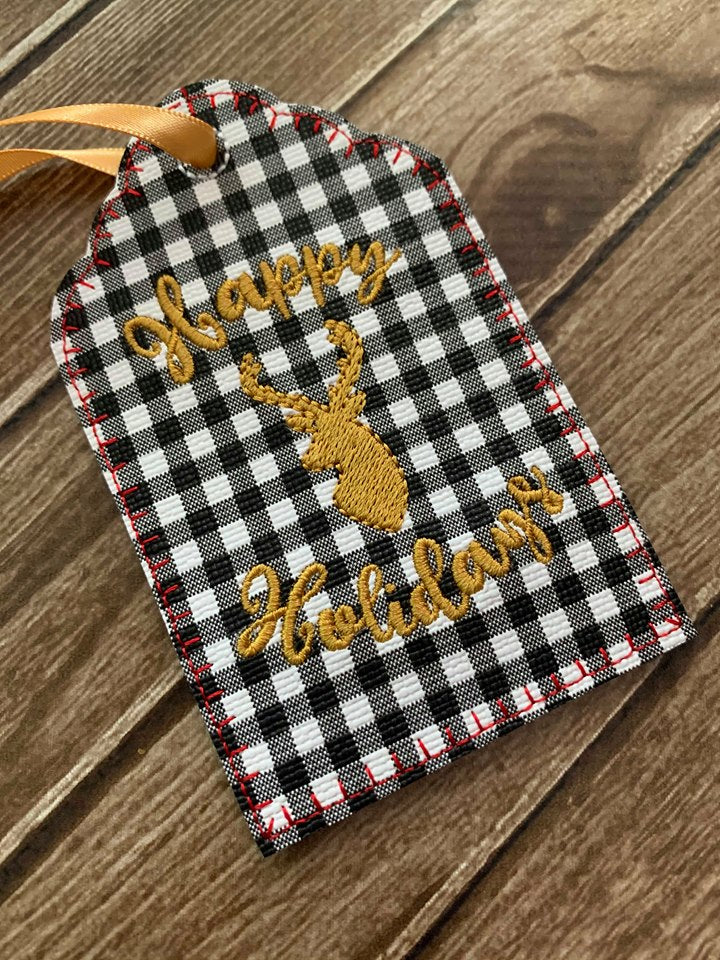 Deer Happy Holidays Gift Tag Feltie - Digital Embroidery Design