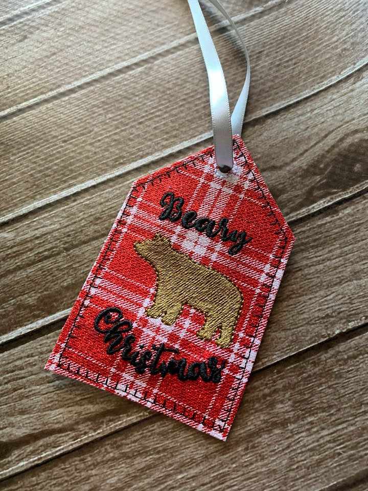 Beary Christmas Gift Tag Feltie - Digital Embroidery Design