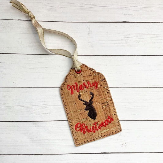 Merry Christmas Deer Gift Tag Feltie - Digital Embroidery Design