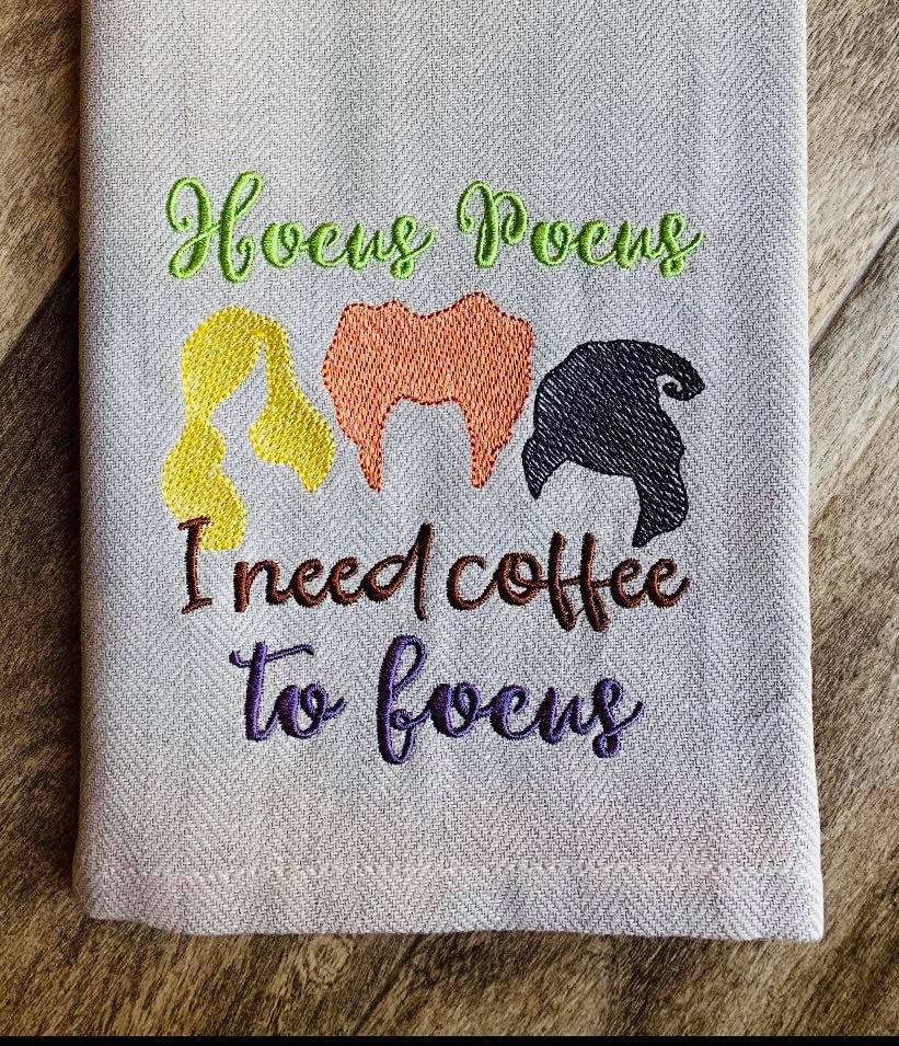 Hocus Pocus I need coffee to focus 4x4 and 5x7 - digital embroidery design