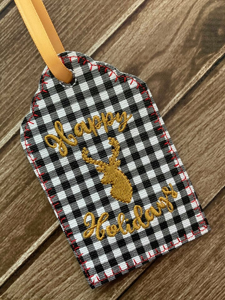 Deer Happy Holidays Gift Tag Feltie - Digital Embroidery Design