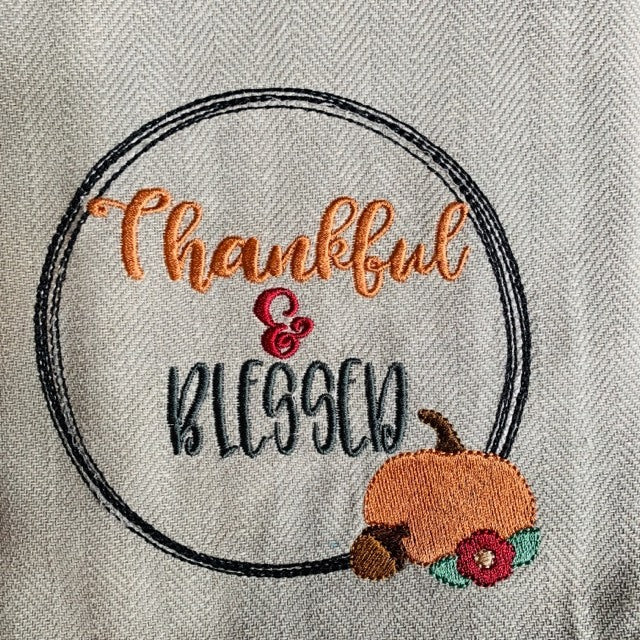 Thankful and Blessed Pumpkin Frame - 2 Sizes - digital embroidery design