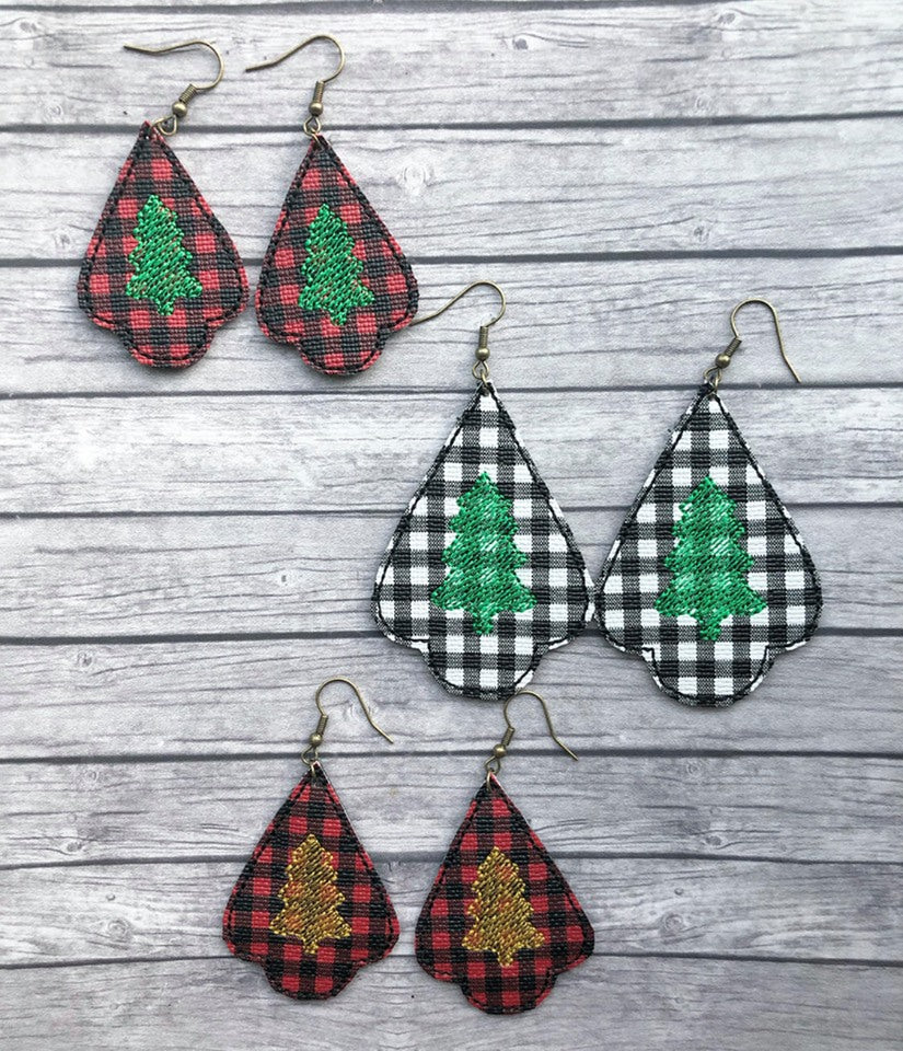 Sketch Tree Ornament Earrings - 2 Styles - 3 sizes - Digital Embroidery Design