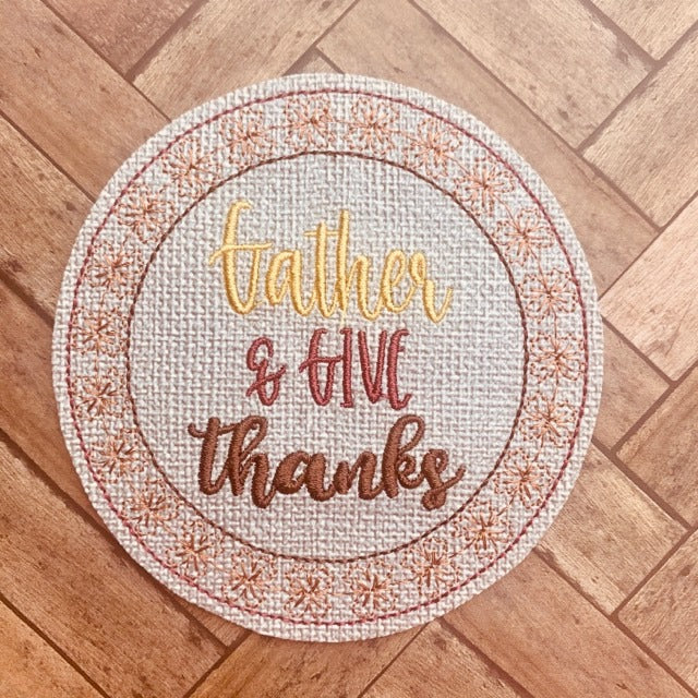 Gather & Give Thanks Coaster 4x4 - DIGITAL Embroidery DESIGN