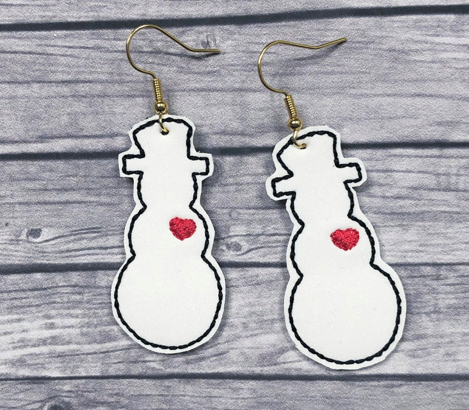 Snowman Silhouette Earrings - 3 sizes - Digital Embroidery Design