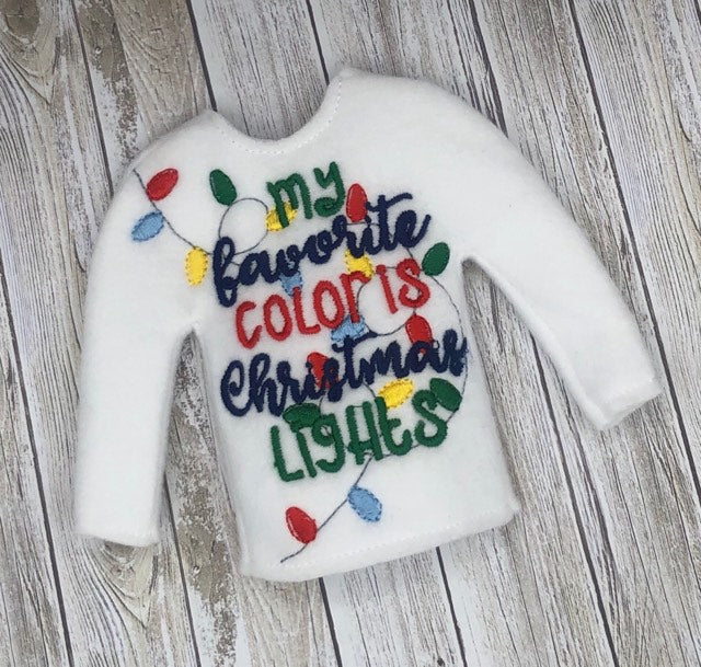 My Favorite Color is Christmas Lights Doll Sweater 5x7 - Digital Embroidery Design