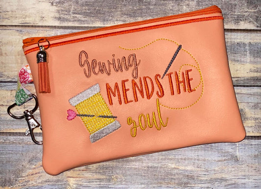 Sewing Mends the Soul Zipper Bag - 3 sizes - Digital Embroidery Design