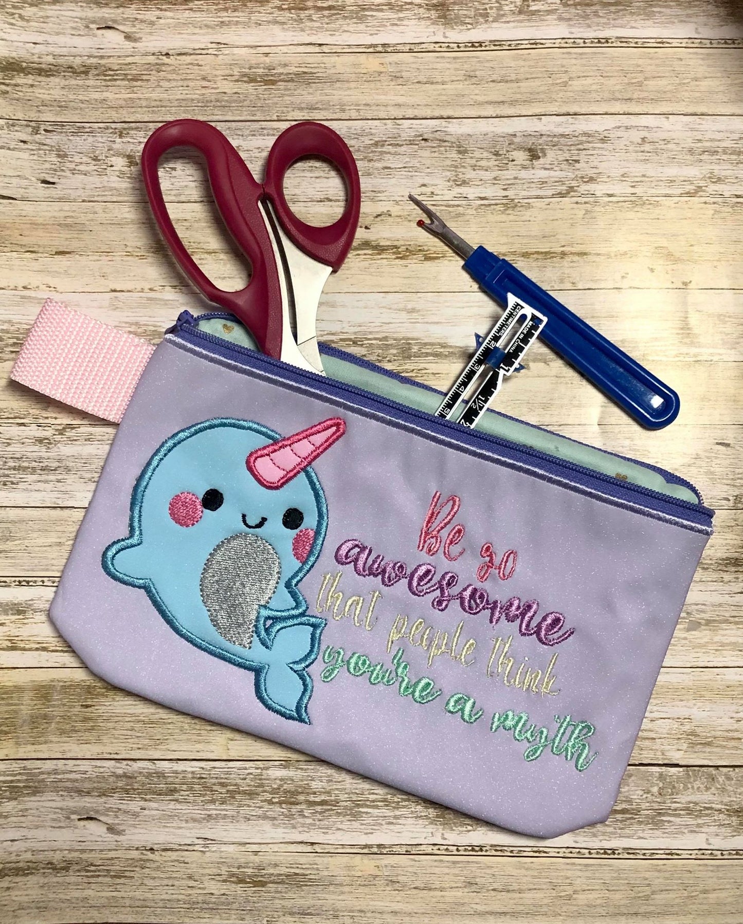 Be so awesome narwhal Zipper Bag - 2 sizes - Digital Embroidery Design