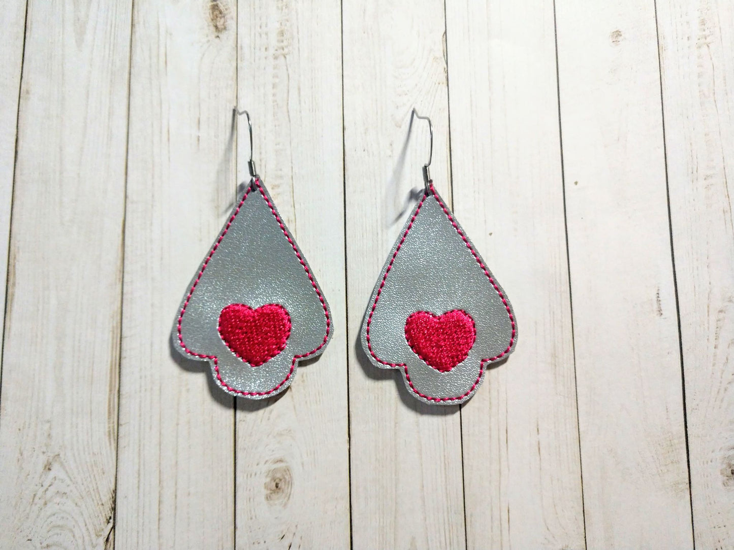 Heart Tear Drop Earrings - 3 sizes - Digital Embroidery Design