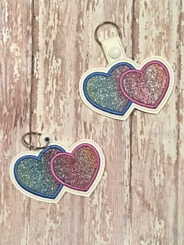 Double Heart Applique Fobs -  DIGITAL Embroidery DESIGN