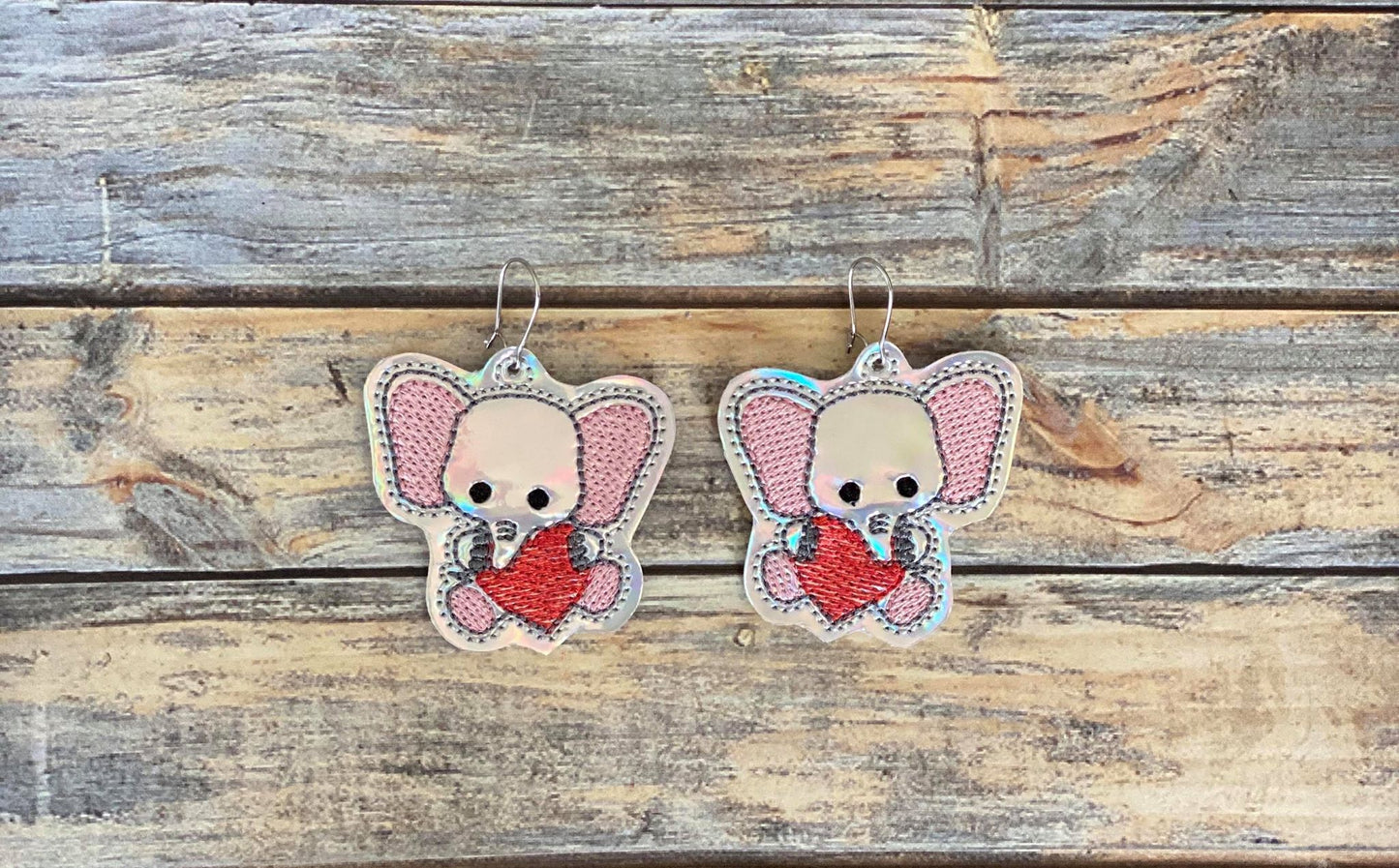 Valentine Elephant Earrings - Digital Embroidery Design