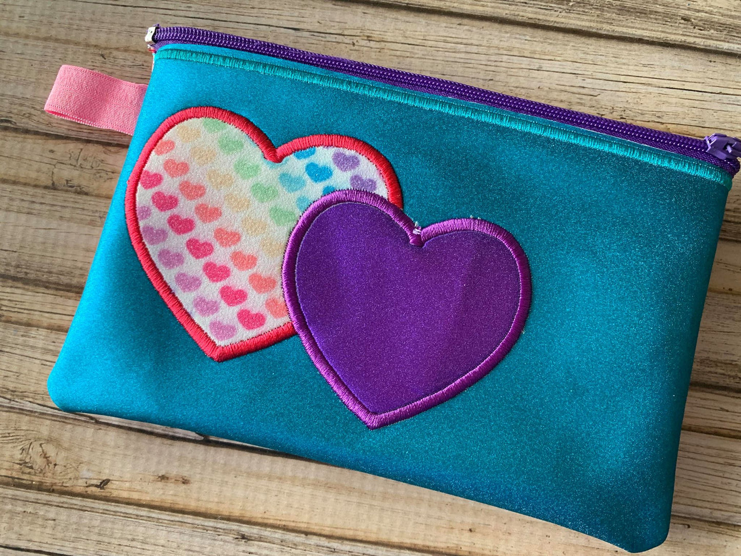 Double Heart Applique Zipper Bag - 3 sizes - Digital Embroidery Design