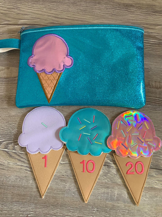 Ice Cream Cone Number Set with zipper bag - Digital Embroidery Design