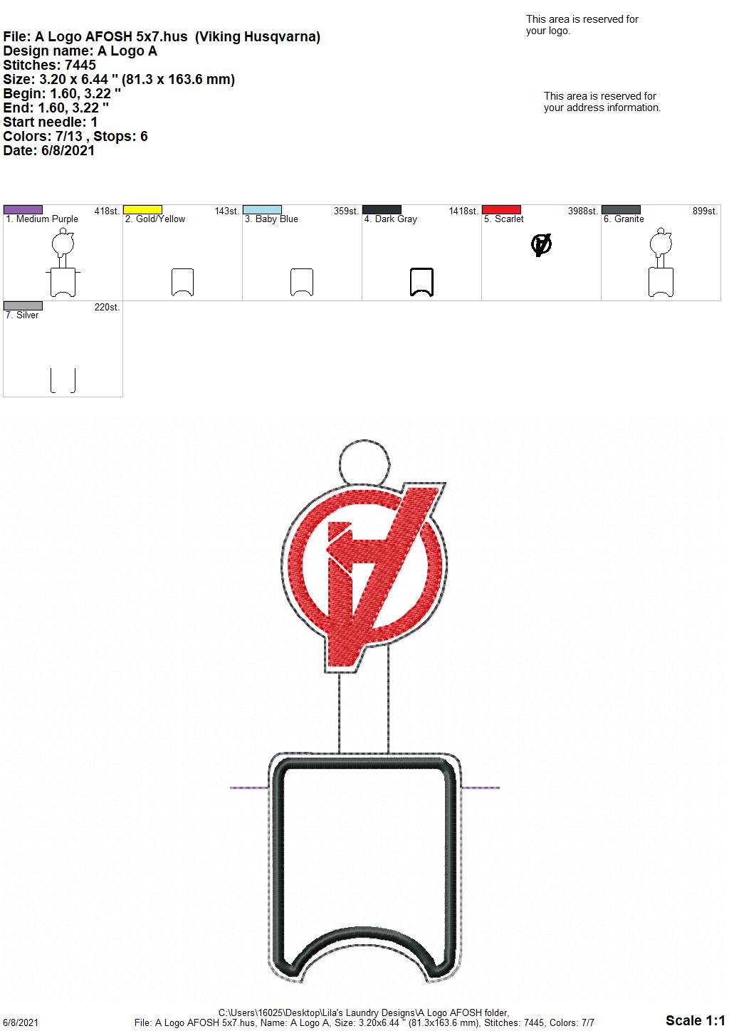 A Logo Applique Fold Over Sanitizer Holder 5x7- DIGITAL Embroidery DESIGN