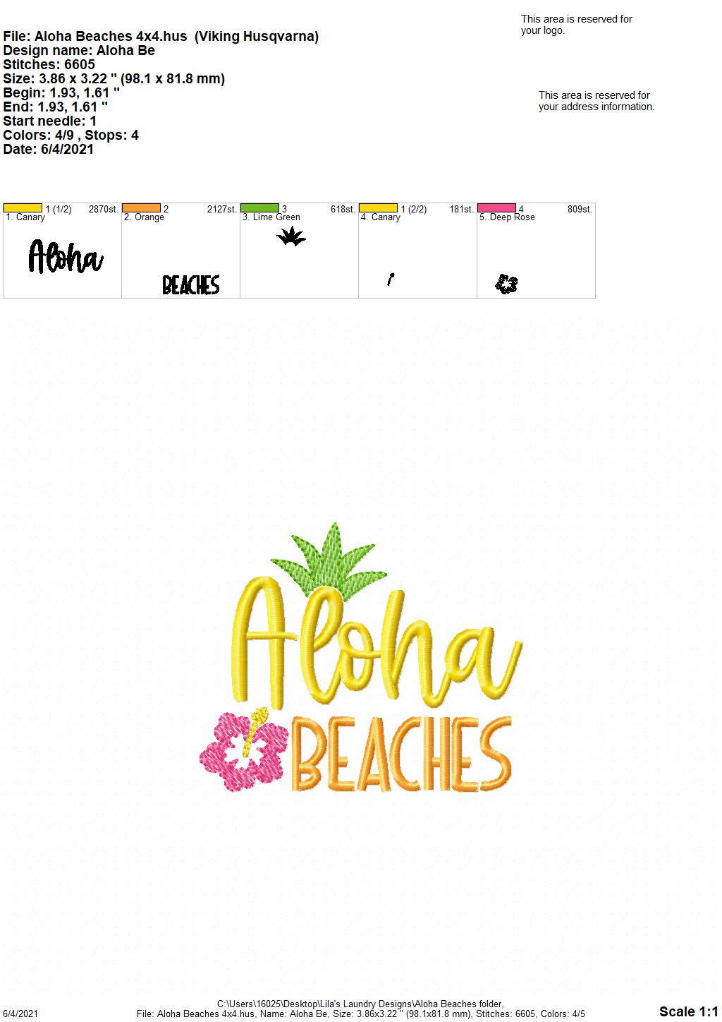 Aloha Beaches - 4 sizes- Digital Embroidery Design