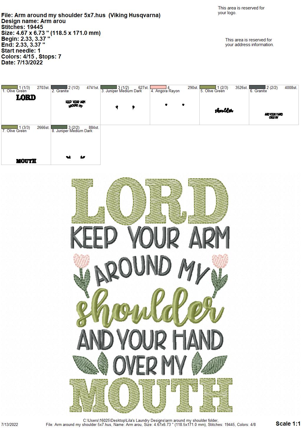 Arm Around My Shoulder - 3 sizes- Digital Embroidery Design