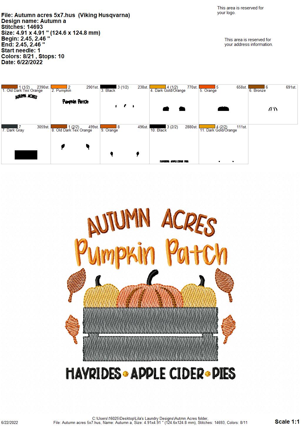 Autumn Acres - 3 sizes- Digital Embroidery Design