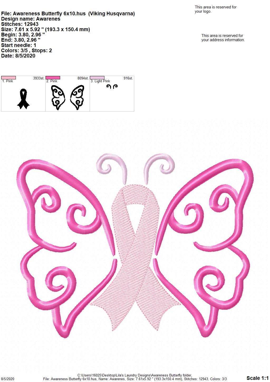 Awareness Butterfly - 2 Sizes - Digital Embroidery Design
