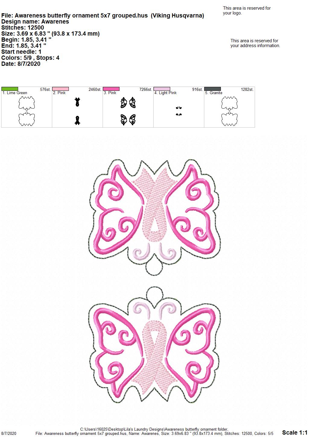Awareness Butterfly Ornament - Digital Embroidery Design