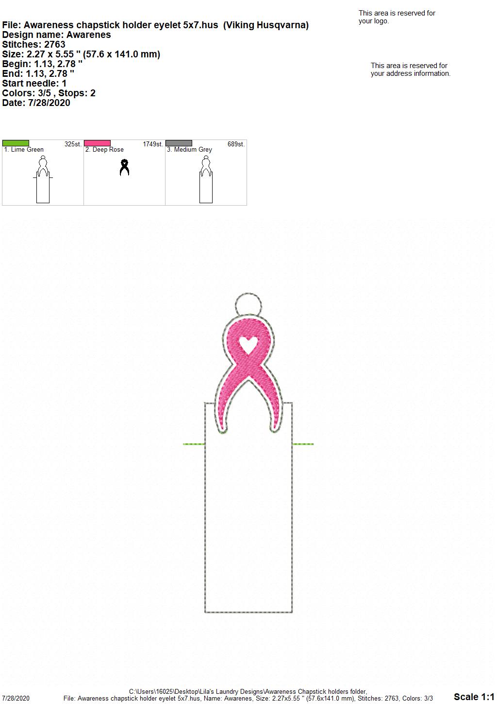 Awareness Ribbon Chapstick Holders 5x7 - DIGITAL Embroidery DESIGN