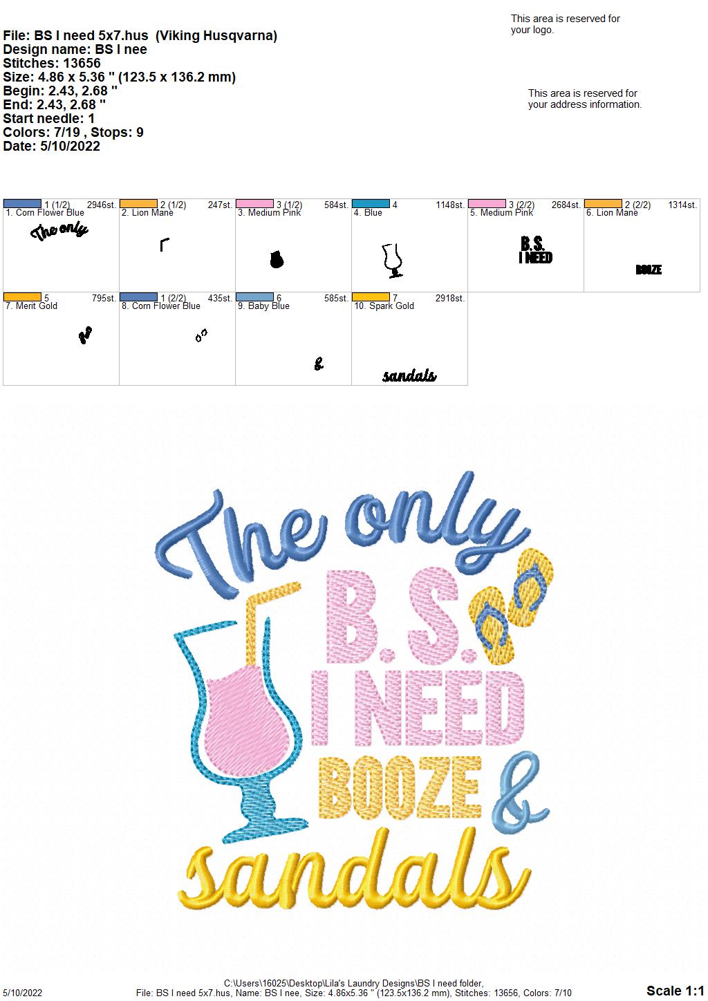 BS I Need - 3 sizes- Digital Embroidery Design