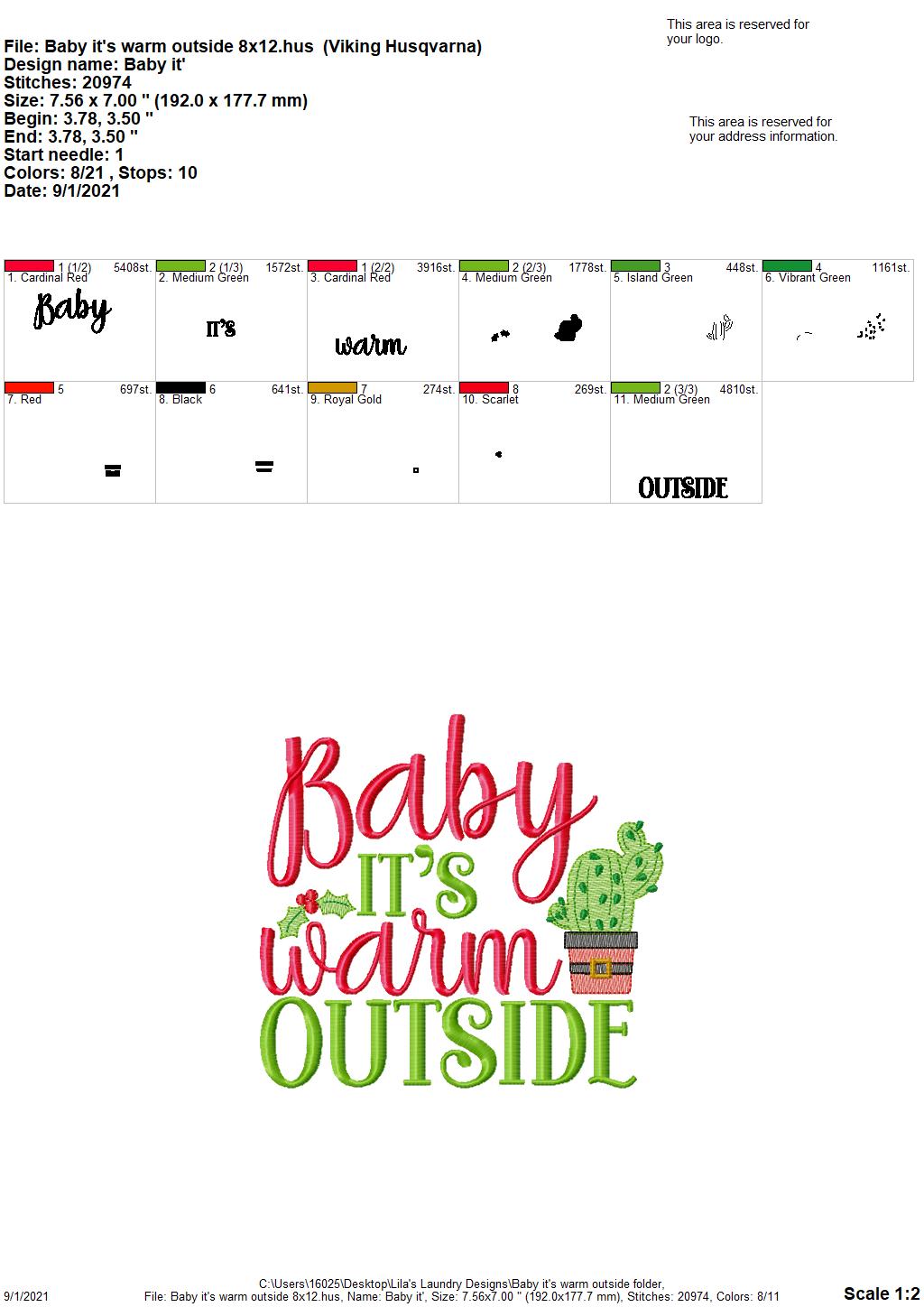 Baby it's warm outside - 3 sizes- Digital Embroidery Design