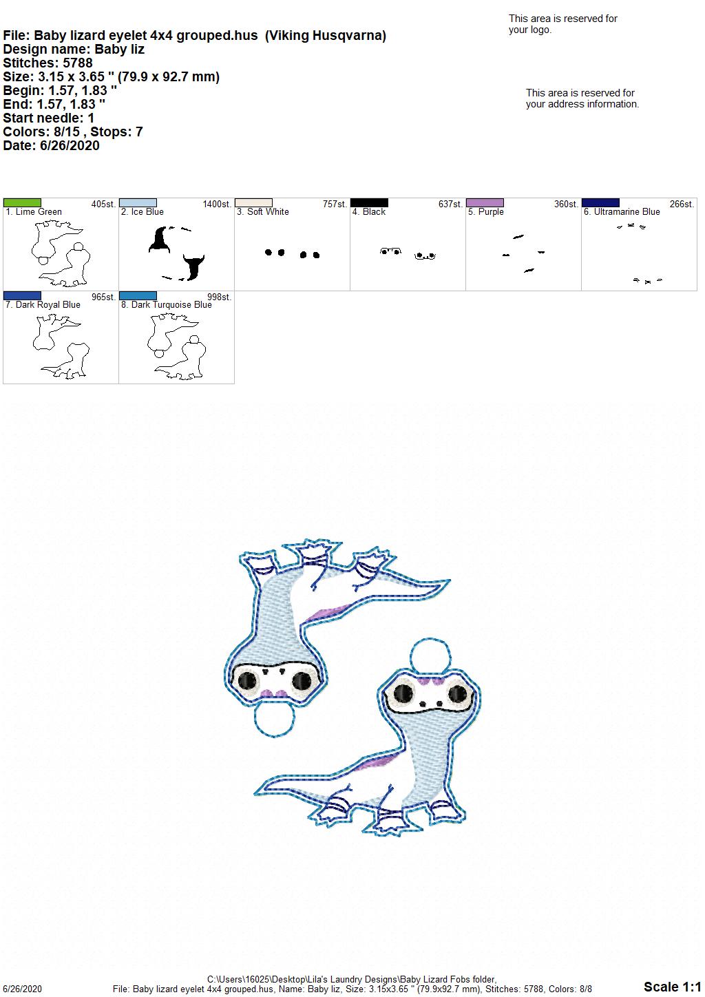 Baby Lizard Fobs - DIGITAL Embroidery DESIGN