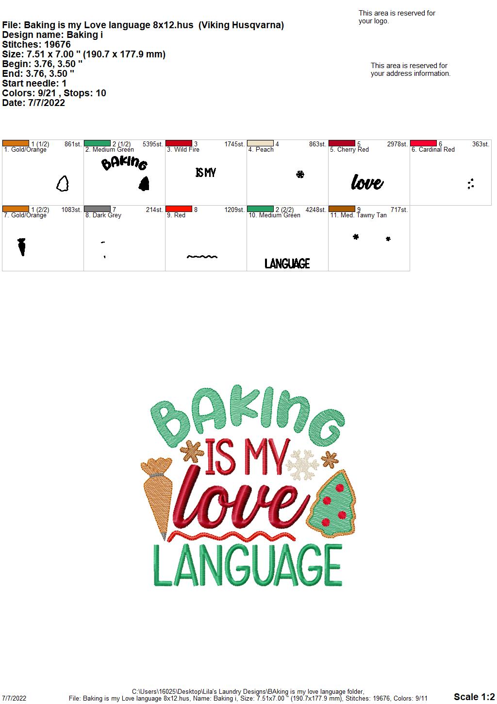 Baking is my Love Language - 3 sizes- Digital Embroidery Design