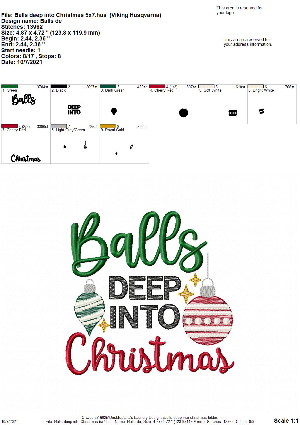Balls Deep Into Christmas - 4 sizes- Digital Embroidery Design