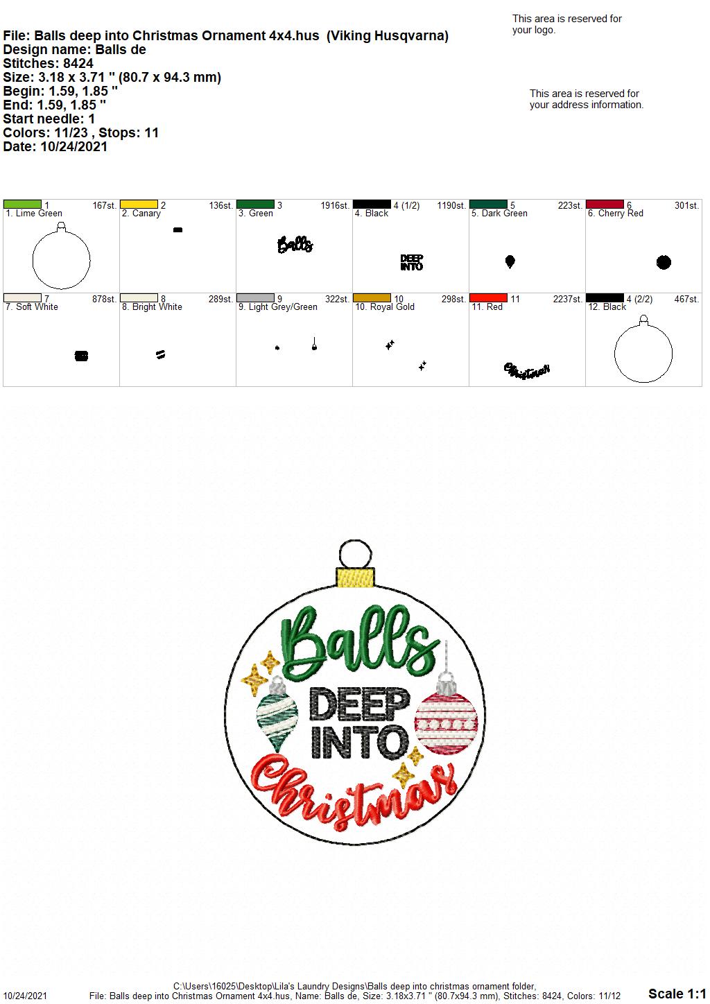 Balls Deep Into Christmas Ornament - Digital Embroidery Design