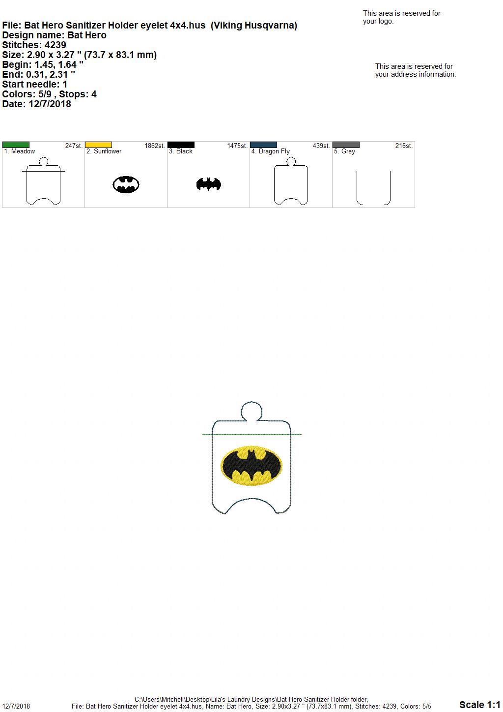 Bat Hero Sanitizer Holders - Embroidery Design - DIGITAL Embroidery DESIGN
