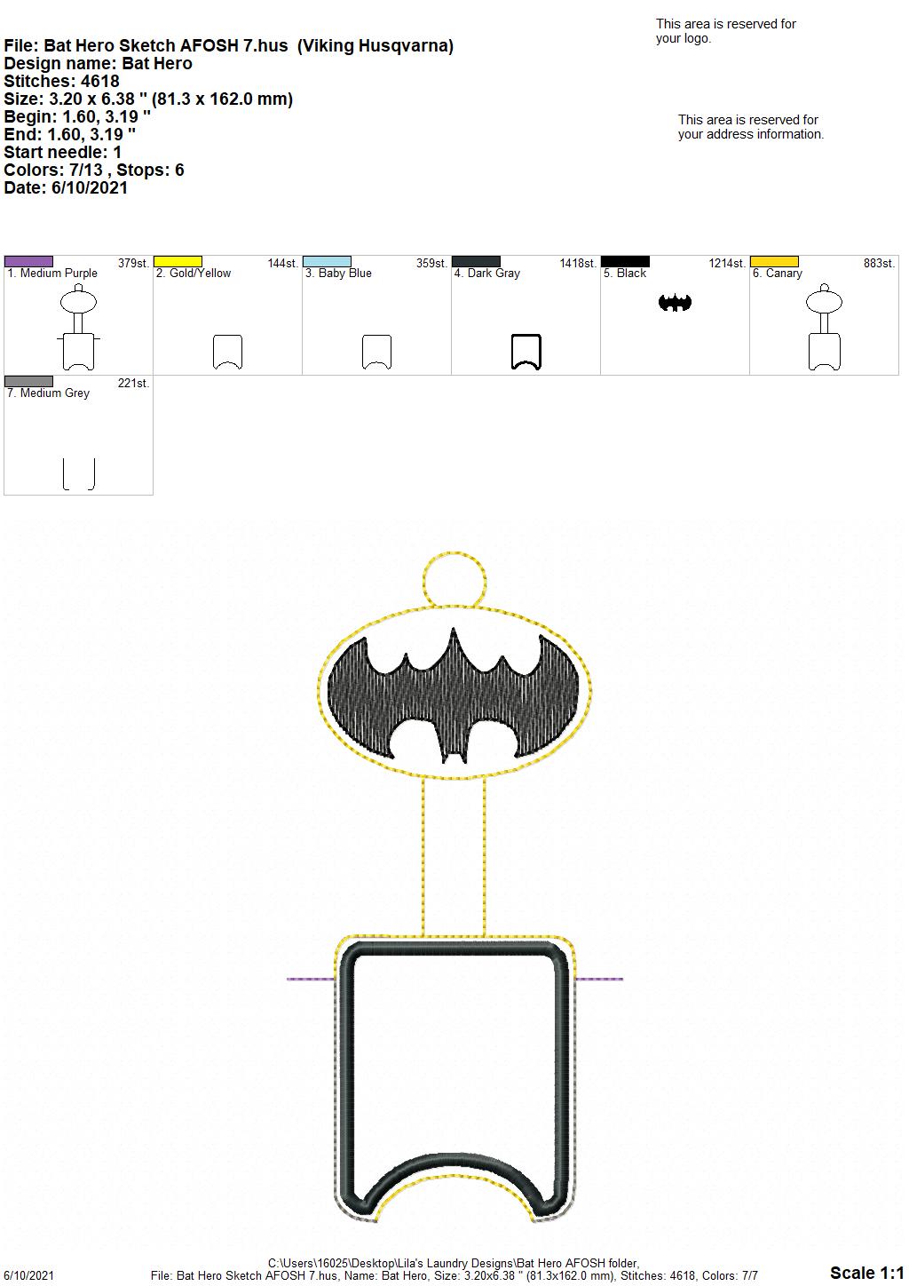 Bat Hero Applique Fold Over Sanitizer Holder 5x7- DIGITAL Embroidery DESIGN